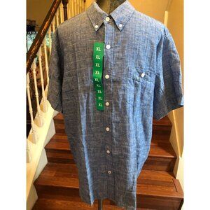 Weatherproof Vintage Men’s Washable Linen Short Sleeve Pocket Shirt Blue XL NWT